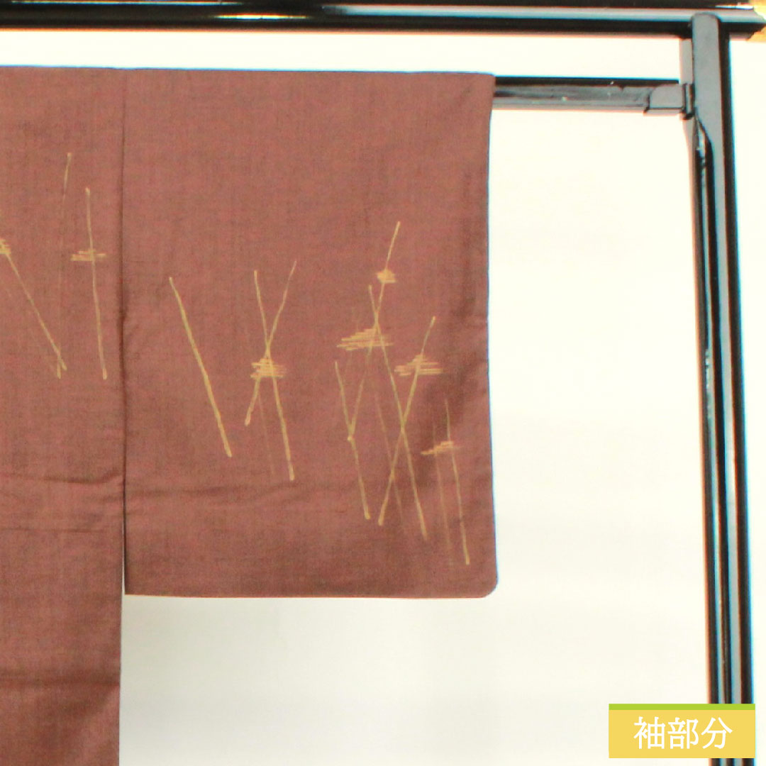 Homongi, pure silk, lined, length 152cm, sleeve length 63cm, iron black, pongee fabric, abstract pattern, S rank, brown, 1112004712214