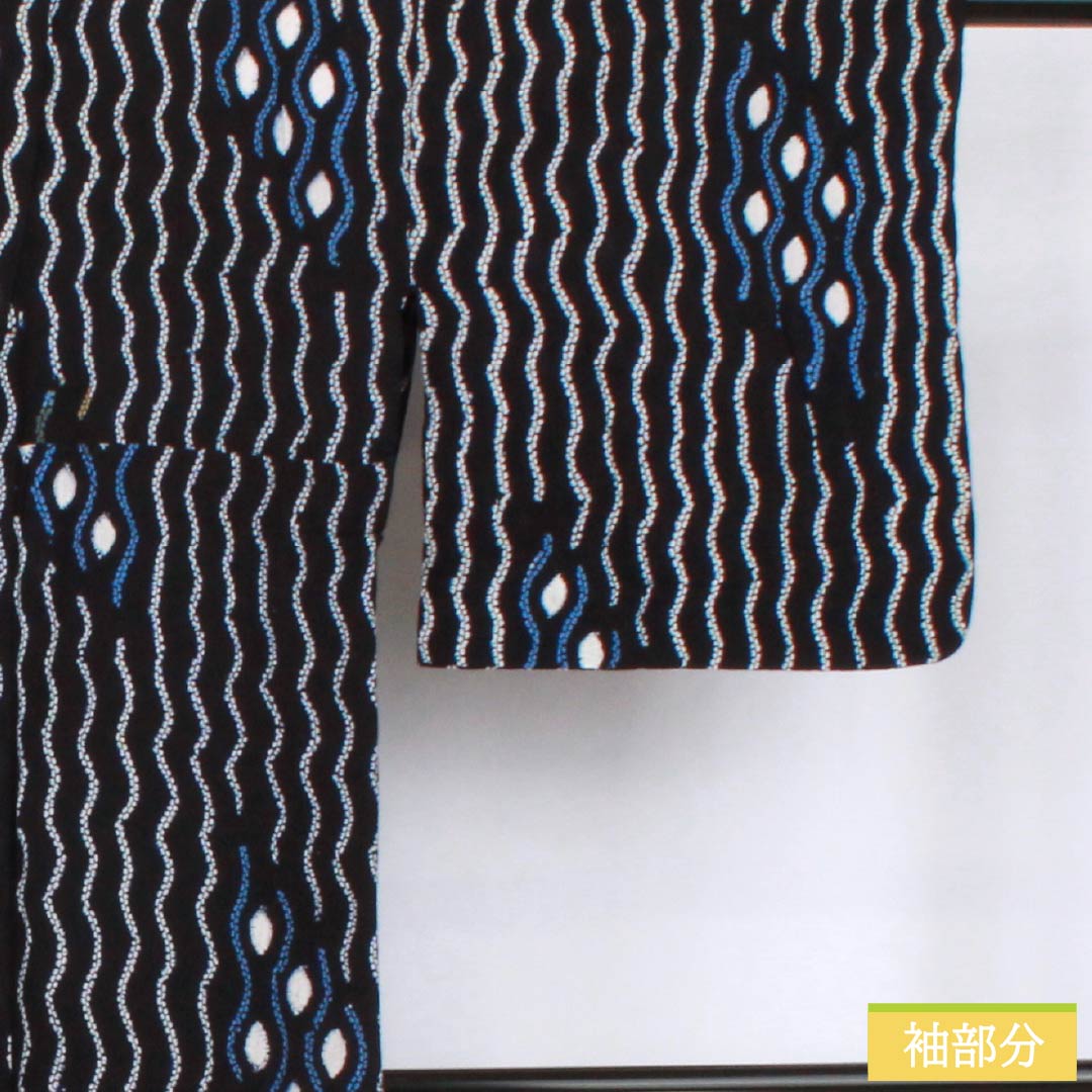 浴衣 木綿 身丈146cm 裄丈63.5cm Bランク 単衣 紺系 濃紺色(のうこんいろ) 有松絞り 抽象模様 居敷当て 1118006784118