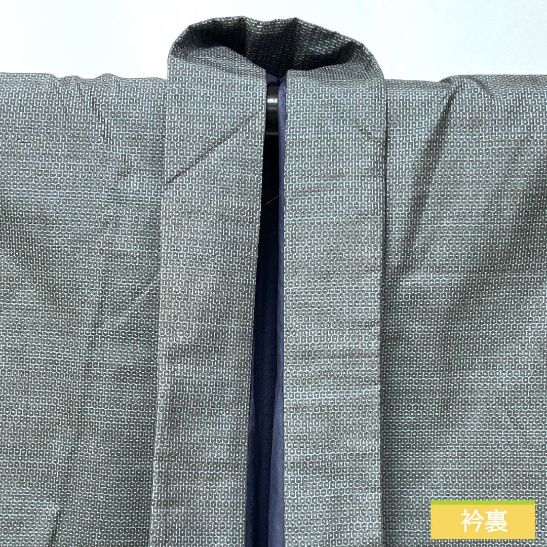 男物 正絹 Aランク 身丈138.5cm 裄丈68cm 藍銀煤竹色(あいぎんすすたけいろ) 大島紬 100亀甲 袷 緑系 1119002423319