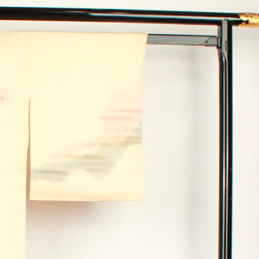 訪問着 袷 身丈162cm 裄丈64cm 肌色 京友禅 刺繡 草花模様 正絹 Bランク クリーム系 1112001614415