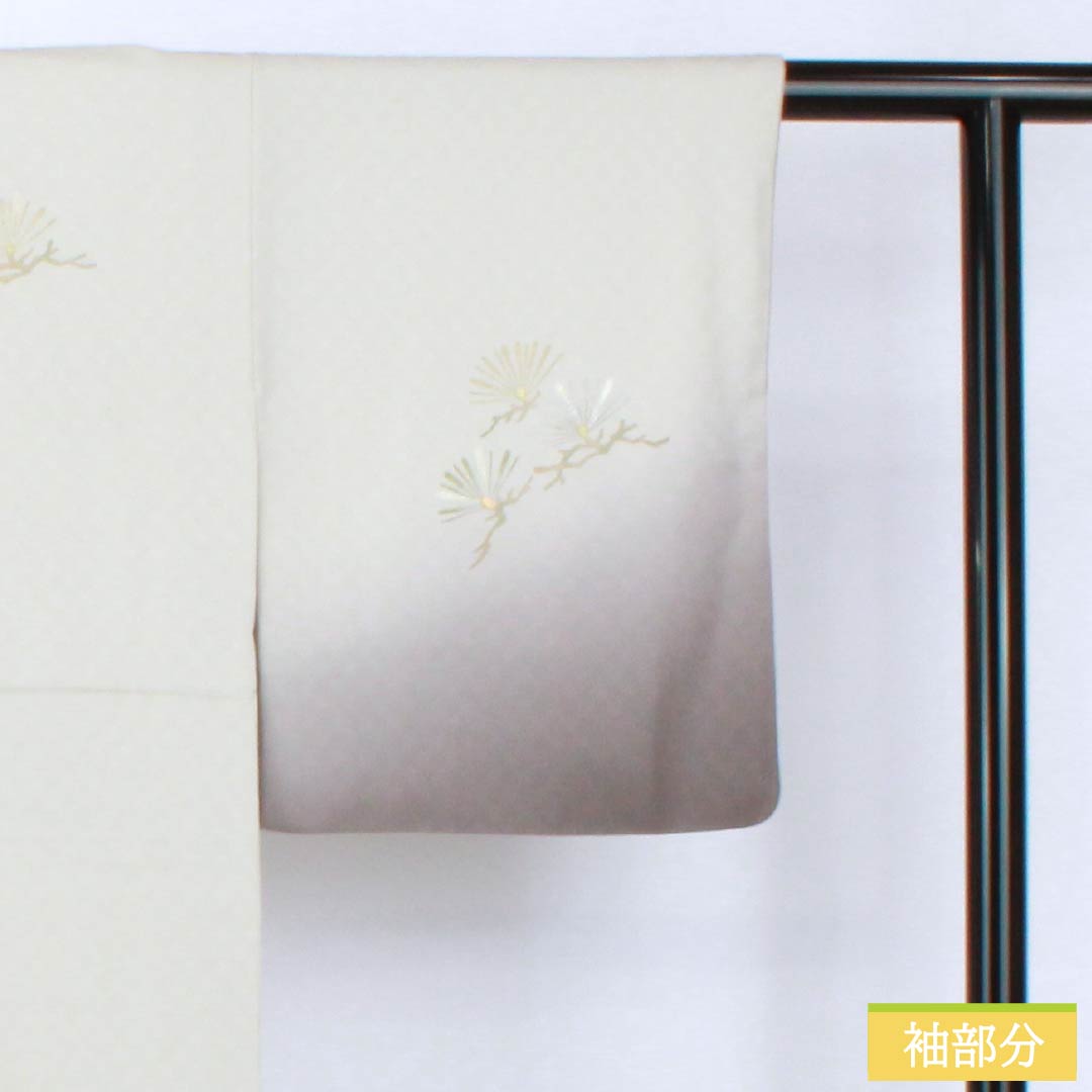 訪問着 正絹 Sランク 袷 身丈158.5cm 裄丈65cm 白鼠色(しろねずいろ) 佐賀錦 かざり錦 小島敏男 松葉 付下げ グレー系 1112006452322