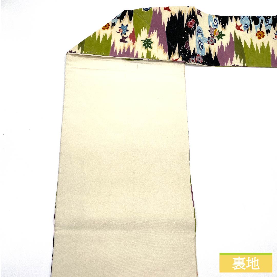 名古屋帯 生成り色(きなりいろ) 割付文様 観世流水 草花模様 帯丈340cm 正絹 Sランク 全通 カジュアル クリーム系 1124006502315 名古屋仕立て