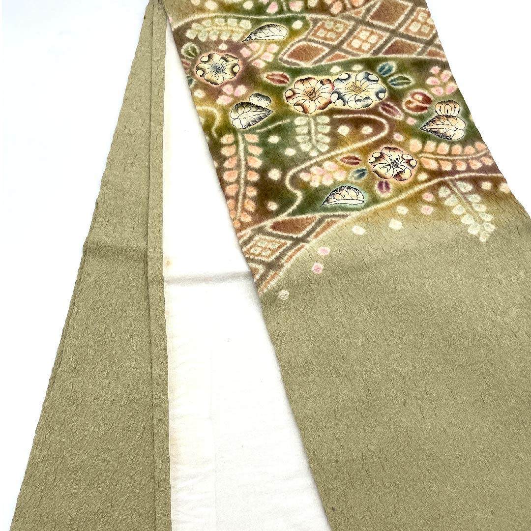 名古屋帯 蒸栗色 辻ヶ花 帯丈340cm 正絹 Aランク ポイント柄 セミフォーマル 黄系 1124003533323 開き仕立て