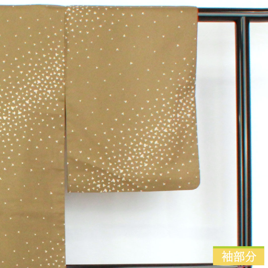 小紋 ポリエステル 身丈156cm 裄丈66.5cm 袷 古茶色(ふるちゃいろ) 洗える着物 扇 Sランク 緑系 1115004602319