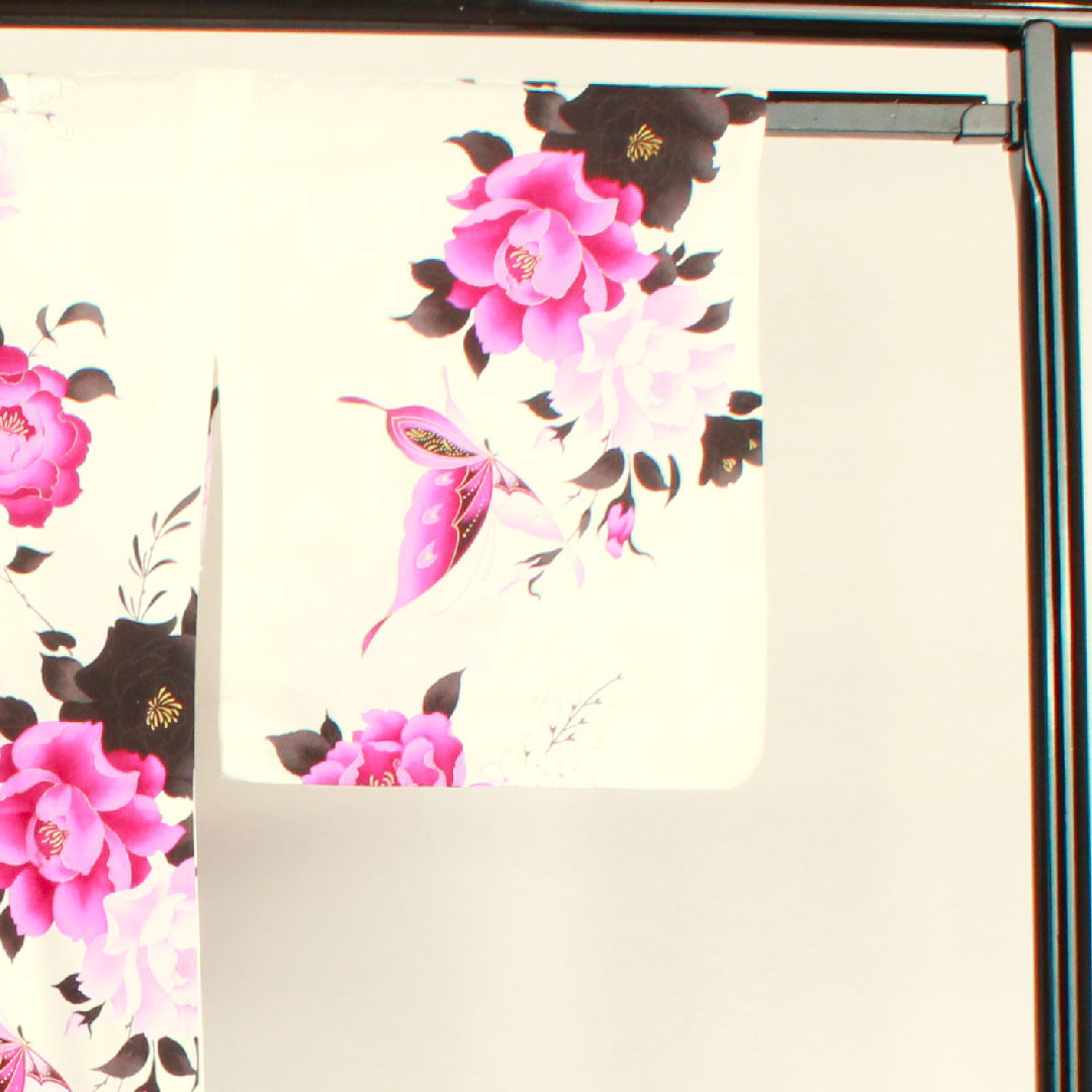 Yukata Butterfly Rose Kansai Yamamoto Cotton S Rank Single Layer Length 162.5cm Sleeve Length 68.5cm White 1118001842411