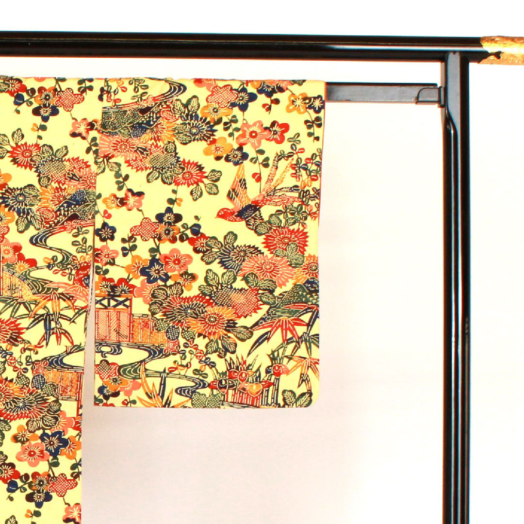 小紋 身丈158cm 裄丈65cm 袷 型染 紬地 正絹 Sランク 黄系 1115000502323