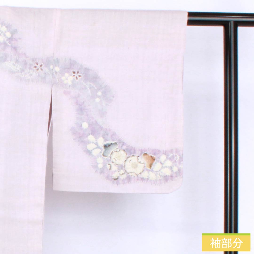 訪問着 正絹 Bランク 単衣 身丈165.5cm 裄丈64.5cm 白藤色(しらふじいろ) 紬地 絞り 作家物 辻ヶ花 紫系 1112007554520