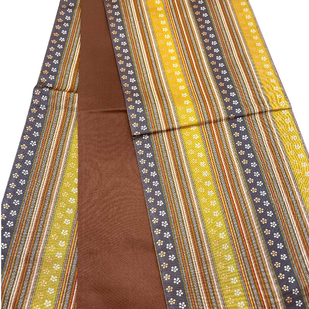 袋帯 縞 花模様 帯丈442cm 正絹 Aランク 全通 カジュアル グラデーション系 1123005973399