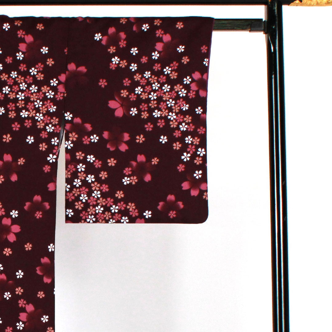 Small pattern, Length 166cm, Sleeve length 68cm, Awase, Cherry blossom pattern, Washable kimono, Polyester, S rank, Purple, 1115000842420