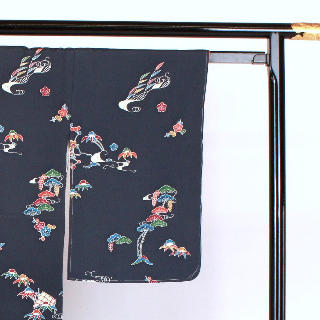 訪問着 袷 身丈157cm 裄丈64cm 型染 正絹 Sランク 紺系 1112000602318