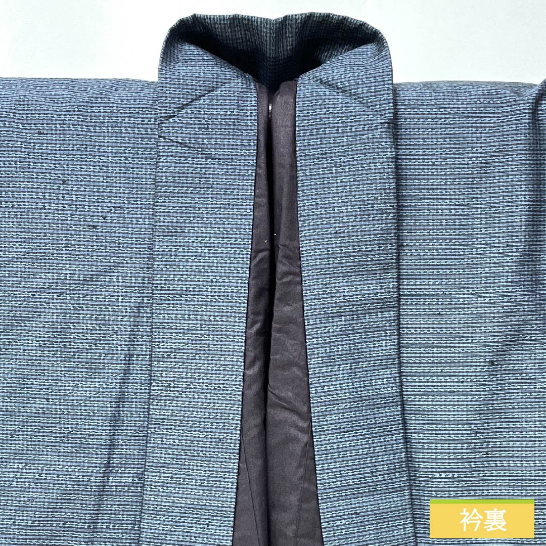 男物 正絹 Sランク 身丈143.5cm 裄丈69.5cm 大島紬 横双 袷 紺系 1119002302418