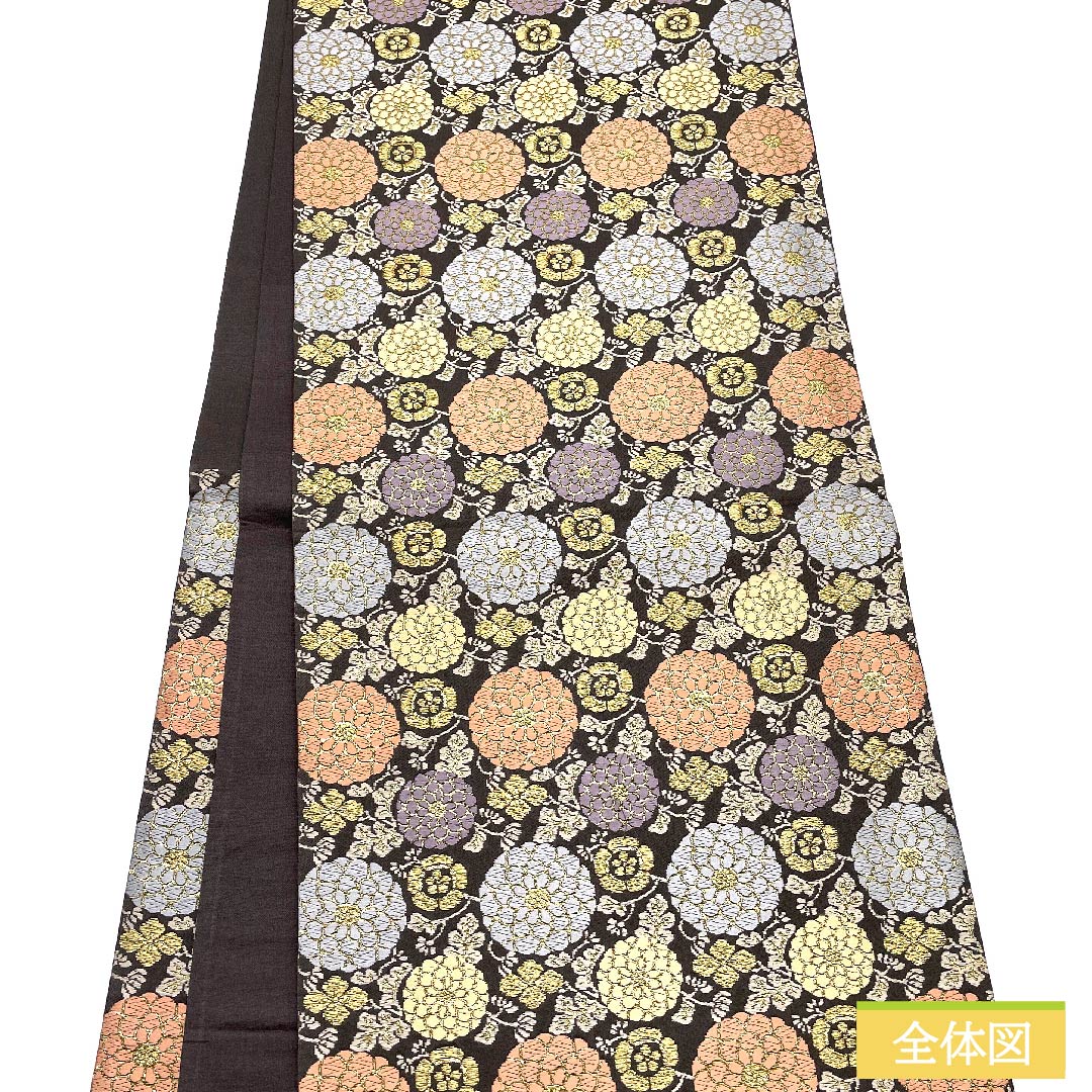 袋帯 正絹 素鼠色(すねずいろ) 瑞宝菊小紋 帯丈430cm Sランク 六通 フォーマル グレー系 1123011852322