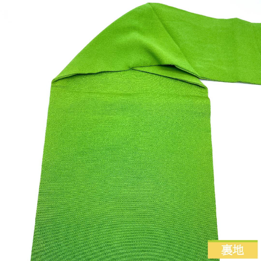 名古屋帯 若草色 型染 京紅型 松 狂言紋 和本 ちりめん地 帯丈378.5cm 正絹 Aランク ポイント柄 カジュアル 緑系 1124005793319 名古屋仕立て