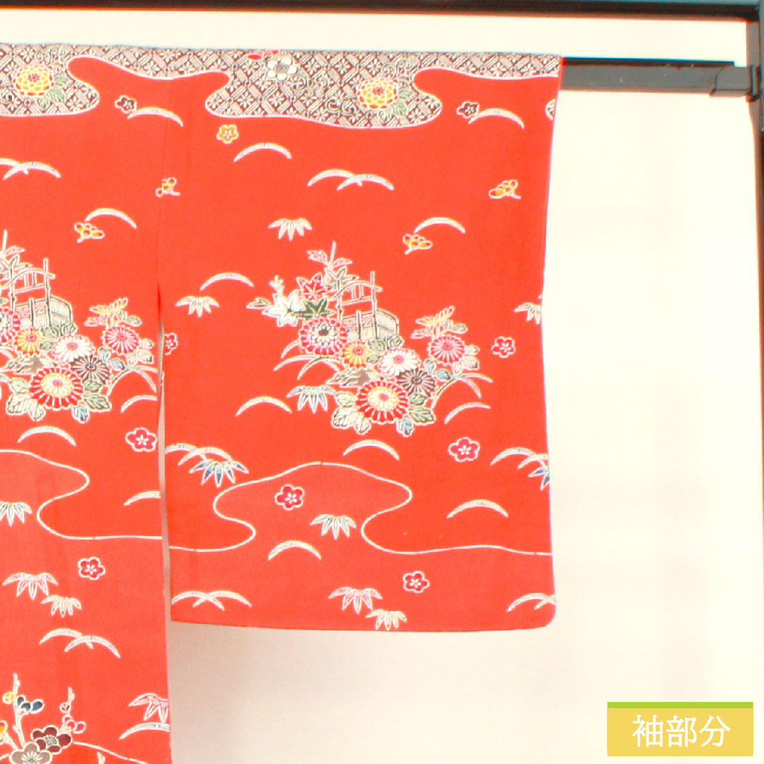 訪問着 正絹 袷 身丈163cm 裄丈64.5cm 猩々緋色 京紅型 吉祥文様 Sランク 朱系 1112004072416