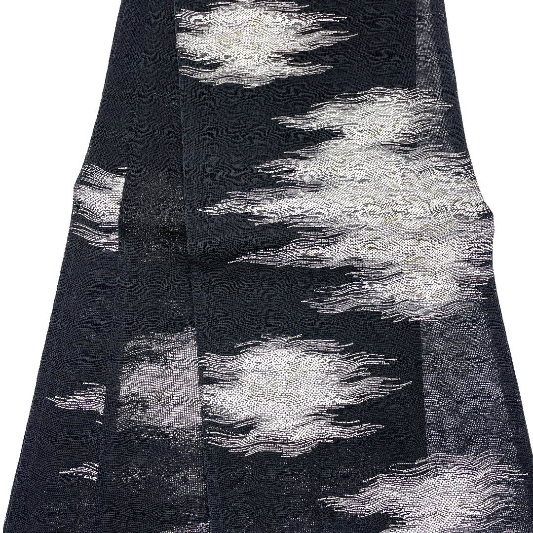 袋帯 夏帯 黒色 抽象模様 夏物 帯丈456cm ポリエステル Aランク 六通 セミフォーマル 黒系 1123008543410