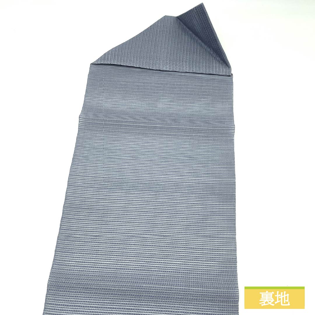 名古屋帯 青袋鼠色(せいたいねずいろ) 夏帯 抽象模様 帯丈373cm 正絹 Sランク ポイント柄 カジュアル 青系 1124008722317 松葉仕立て