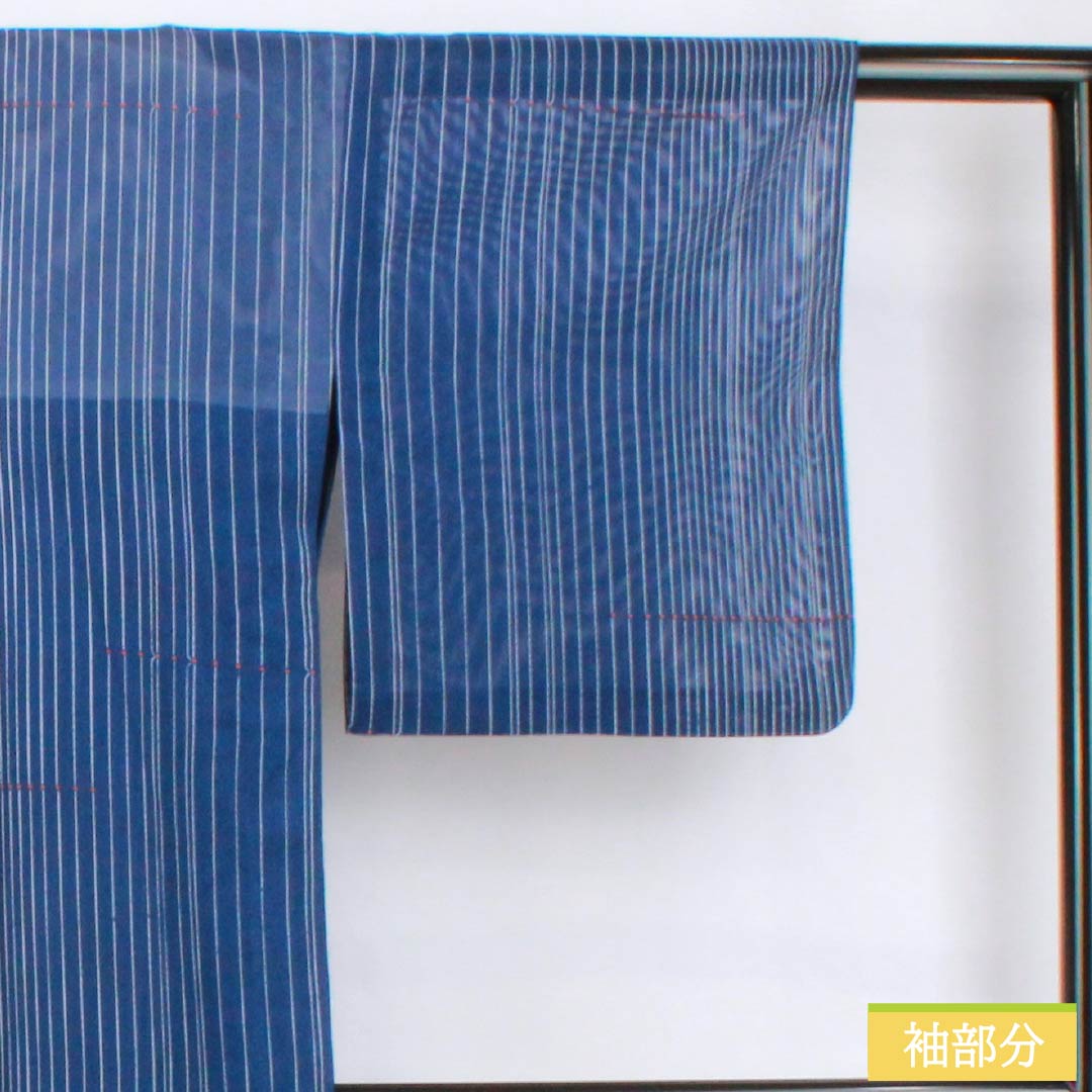 Summer kimono, polyester, small pattern, length 158cm, sleeve length 63.5cm, navy blue, striped, line pattern, washable kimono, silk, A rank, blue 1132001963317