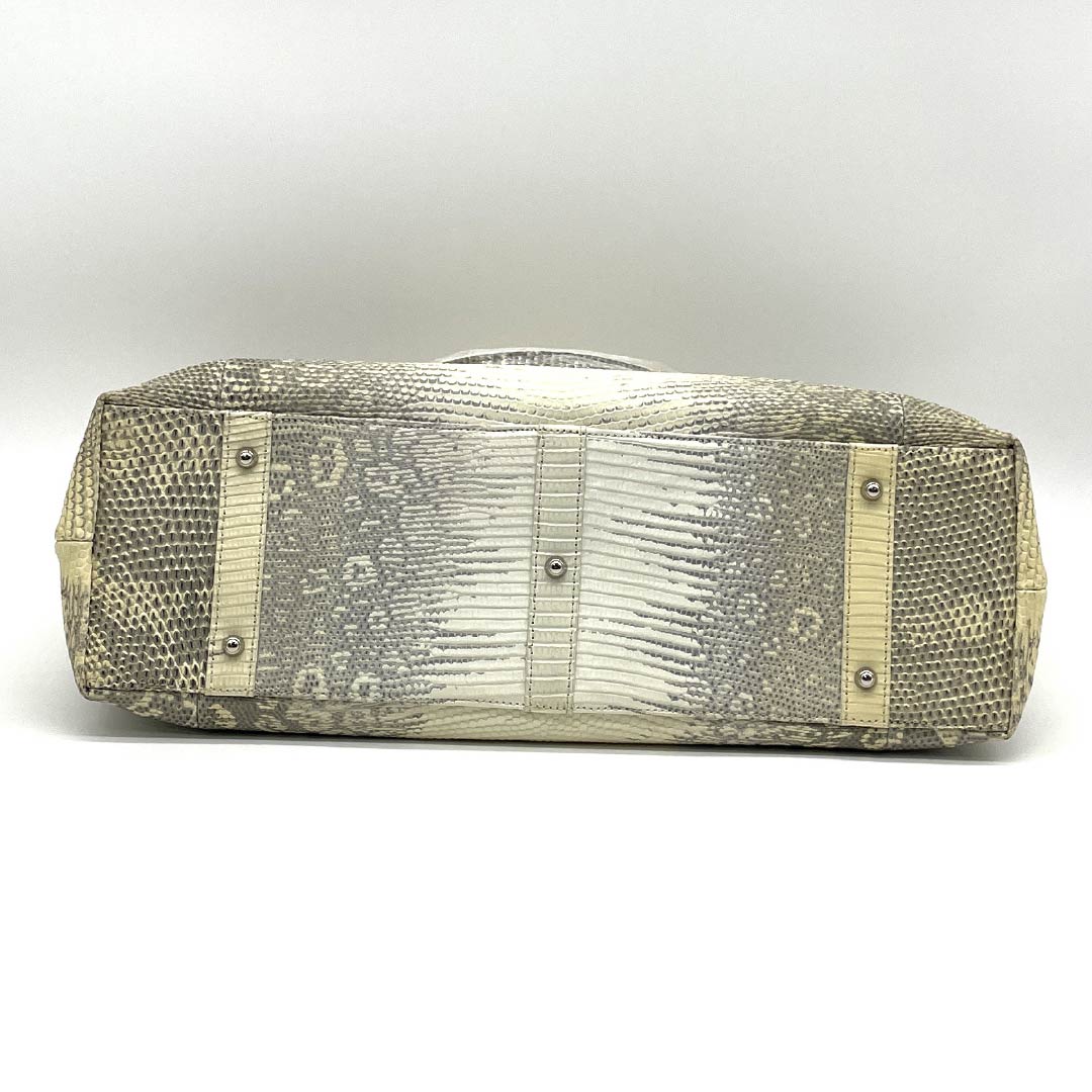 (新古品) 洋装バッグ リザード Aランク 新古品 リザード ナチュラリングマークトカゲ 黄系 119700039323