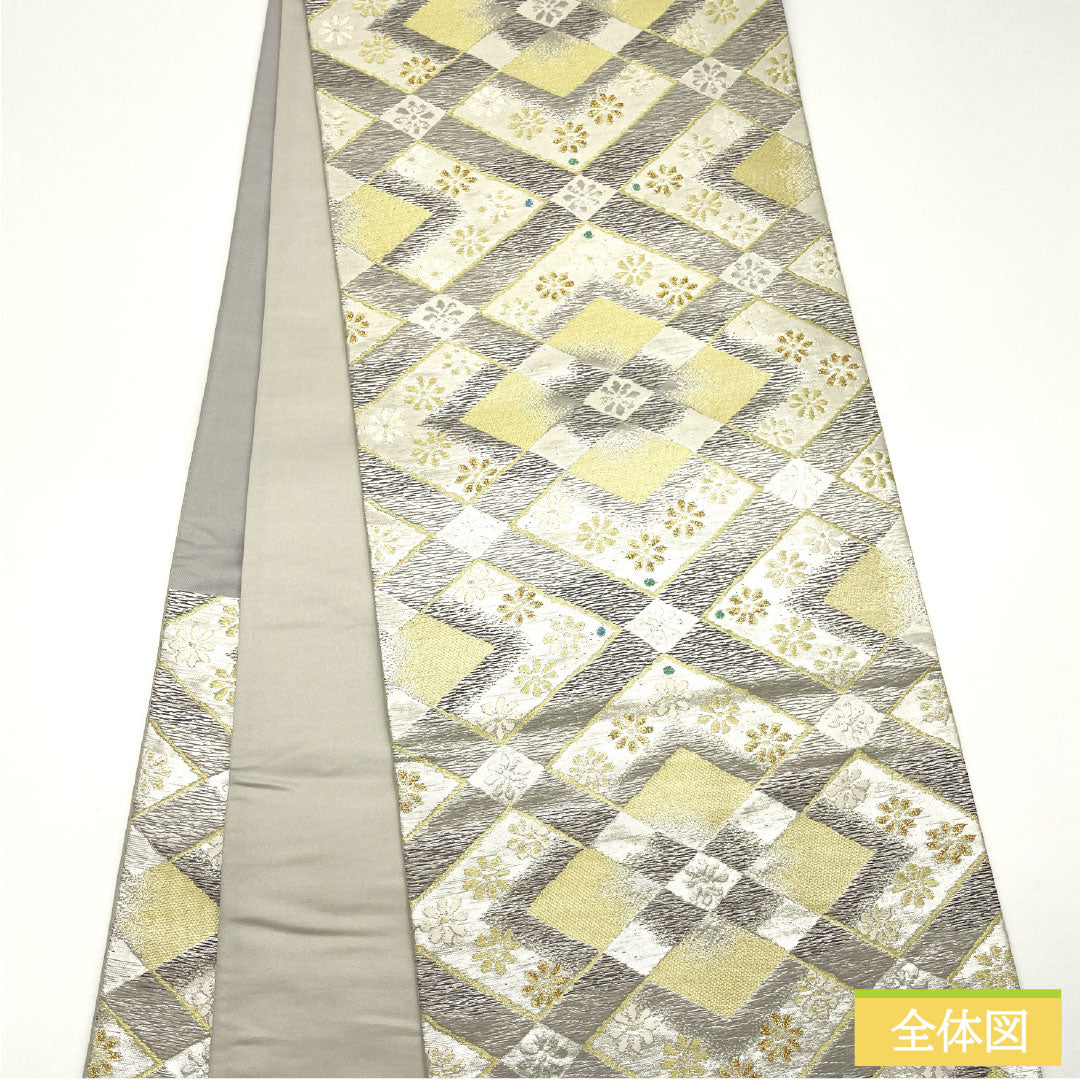 袋帯 正絹 Aランク 夢小路 西陣織 みらくるコート加工 帯丈432cm 六通 フォーマル 銀系 1123016903322