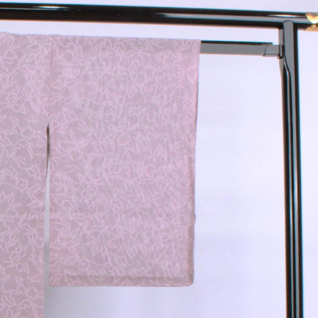 Summer pure silk komon length 155.5cm sleeve length 63.5cm light brown floral pattern gauze S rank purple 1132000222320