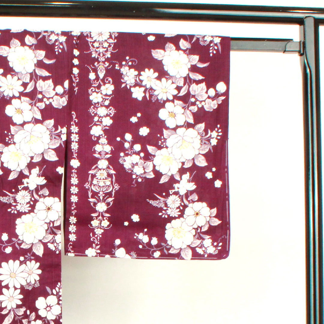 浴衣 松田聖子 しつけ糸付き 未使用品 小紫色 桜 イチゴ 木綿 Sランク 単衣 身丈167.5cm 裄丈68cm 紫系 1118003742520