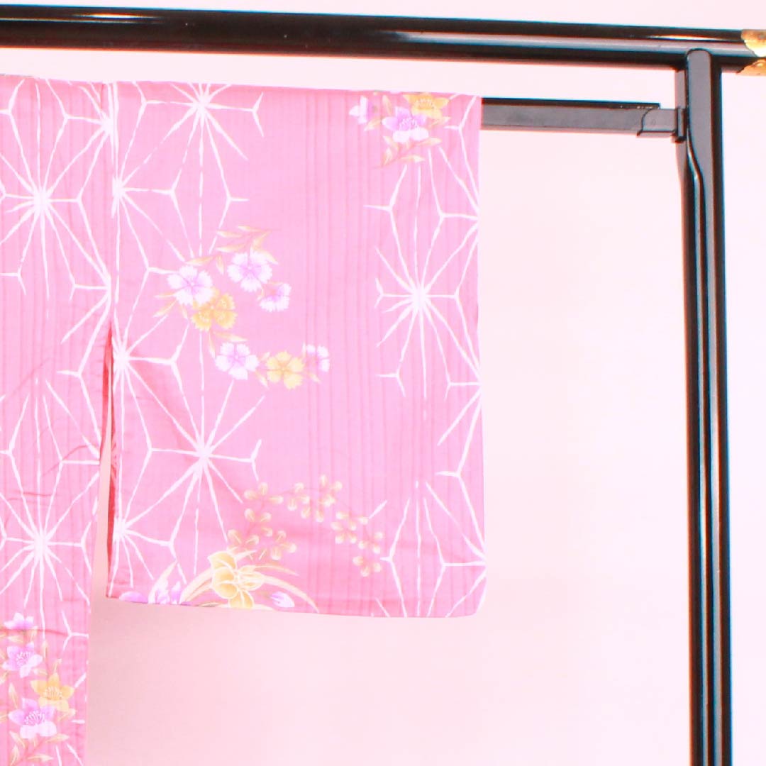 Yukata, Choshun-iro, Iris, Pink, Asanoha, Cotton, S-Rank, Single Layer, Length 167cm, Sleeve Length 66cm, Pink, 1118004202513