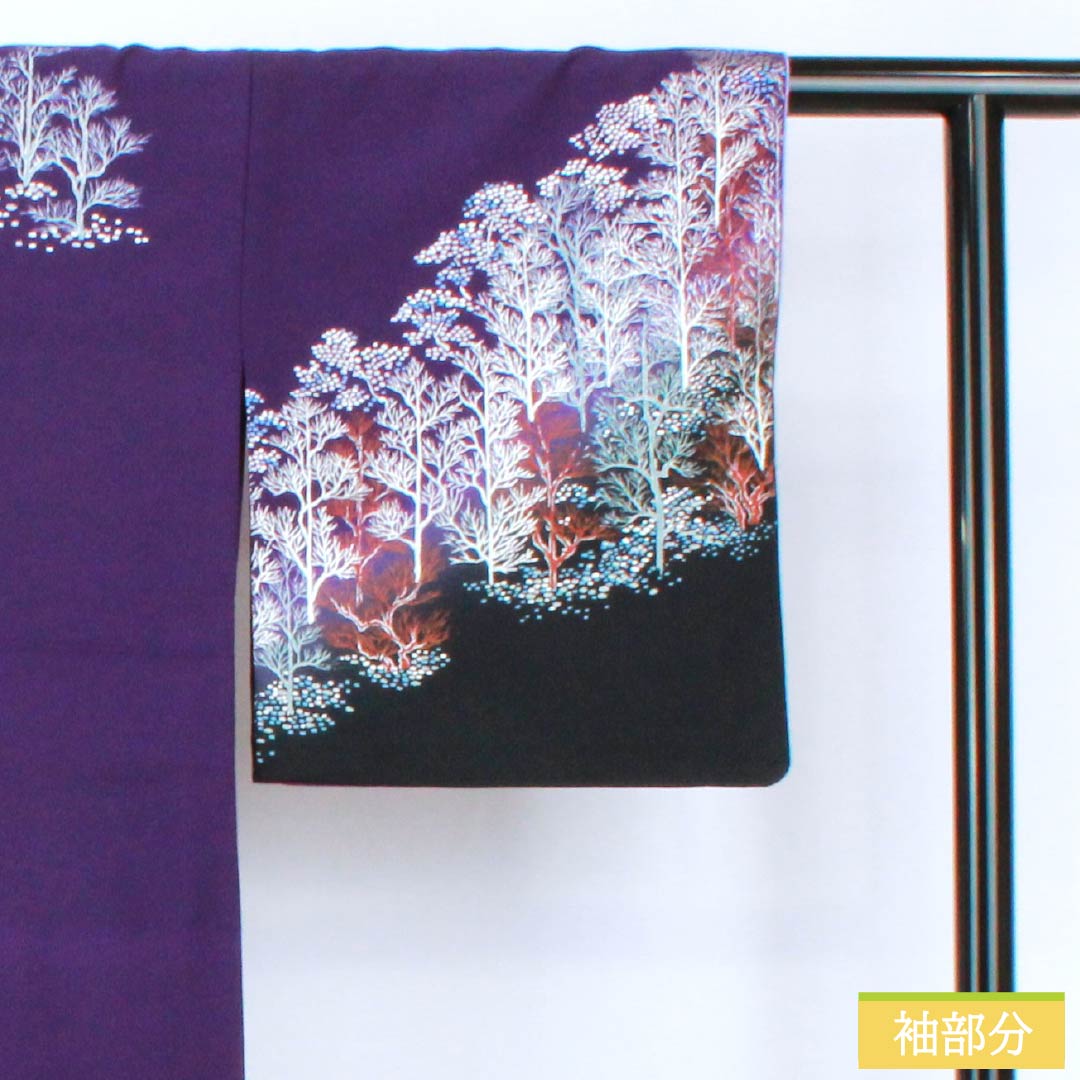 訪問着 ポリエステル Aランク 胴抜き 身丈157.5cm 裄丈65.5cm 菫色(すみれいろ) 金彩加工 風景模様 紫系 1112006393320