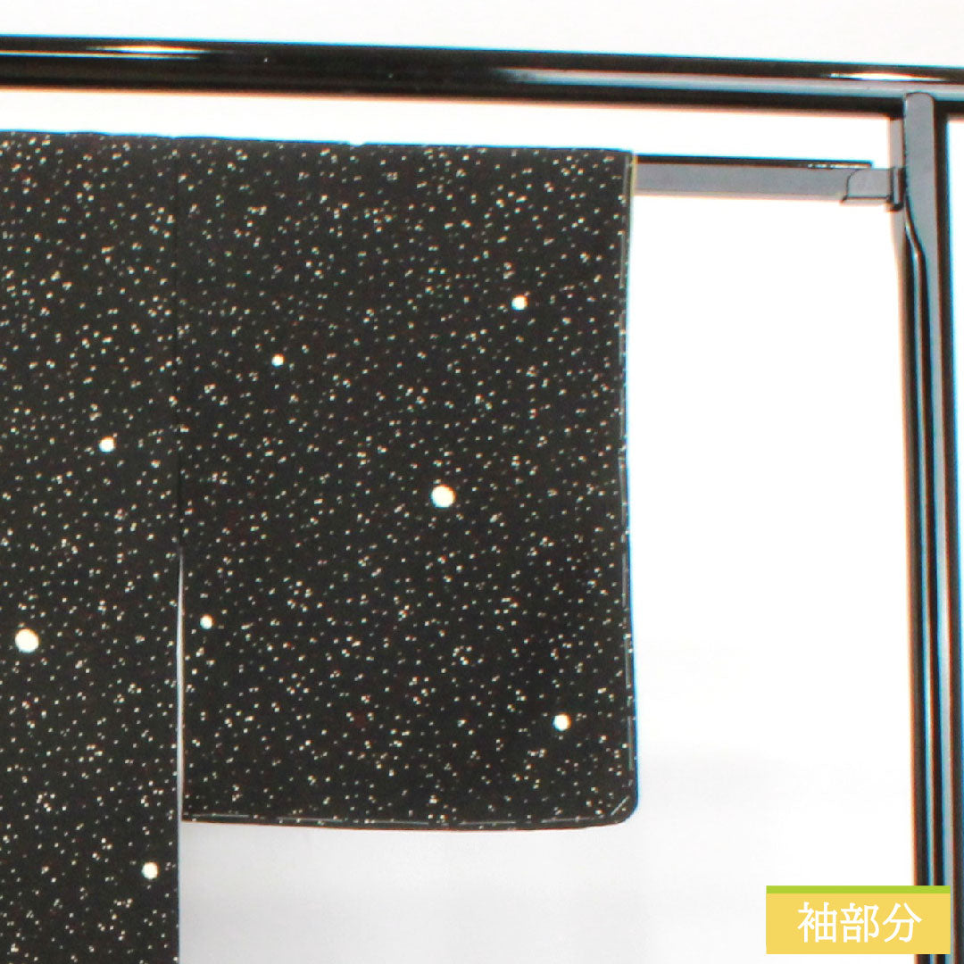 小紋 ポリエステル 身丈156.5cm 裄丈63cm 袷 洗える着物 タタキ染 しつけ糸付き 未使用品 Sランク 黒系 1115003972310