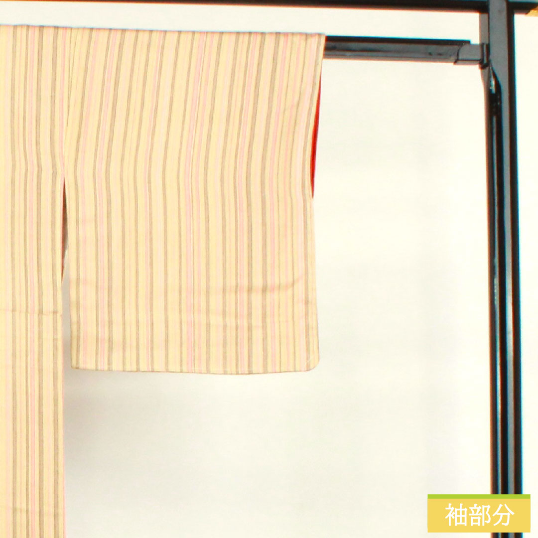 Komon, pure silk, length 154.5cm, sleeve length 61cm, lined, flaxen, striped, with basting thread, unused, S rank, beige, 1115004142225