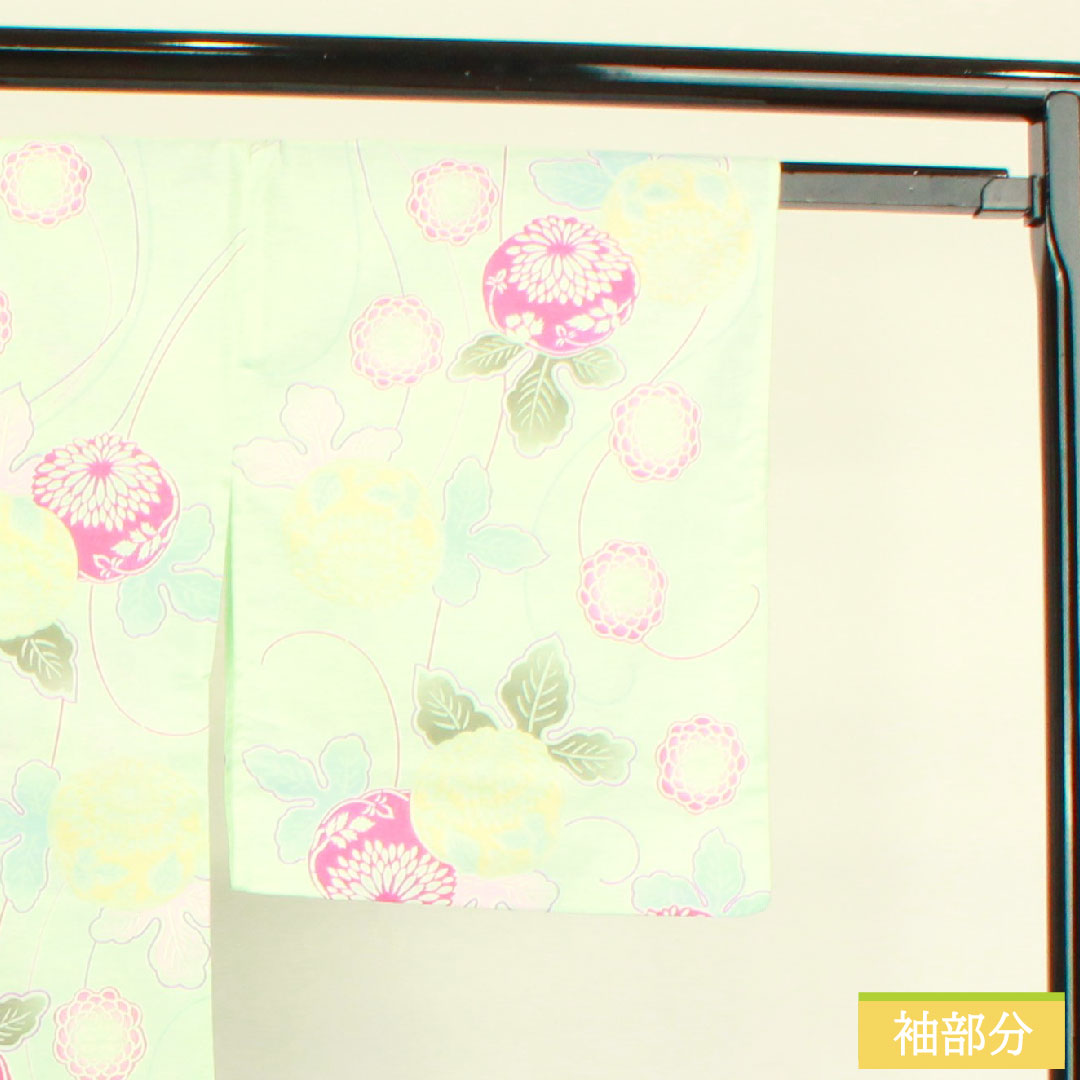 Yukata Cotton Length 167.5cm Sleeve length 66.5cm S rank Single layer Greenish white-green Abstract flower 1118004632519