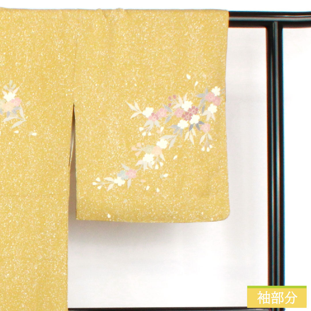 訪問着 正絹 袷 身丈160.5cm 裄丈65.5cm 梨子色(なしいろ) 京友禅 タタキ染 桜 Sランク 黄系 1112005622423