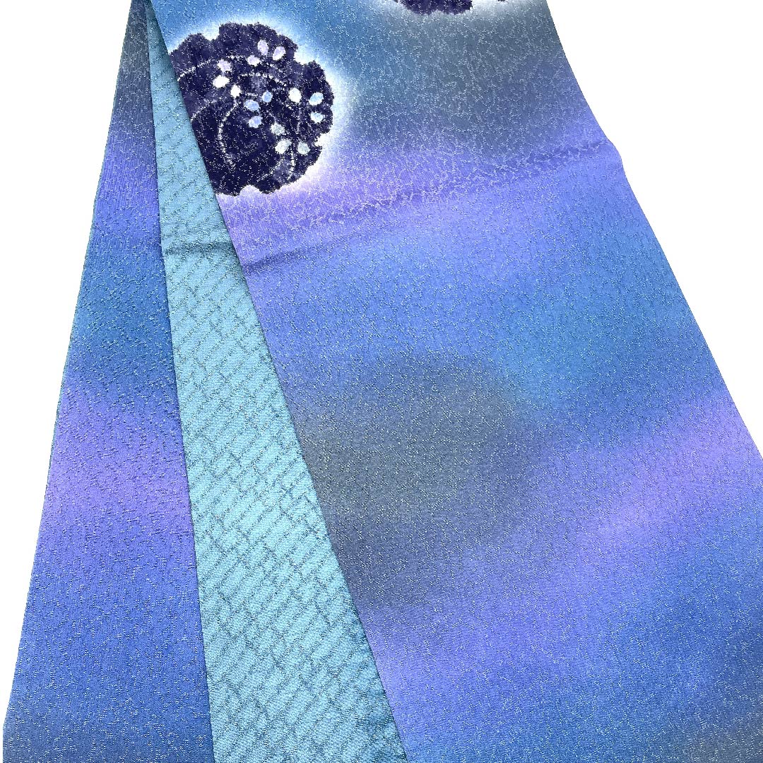 袋帯 雪輪 絞り 銀糸 帯丈448cm 正絹 Aランク ポイント柄 セミフォーマル グラデーション系 1123006143399