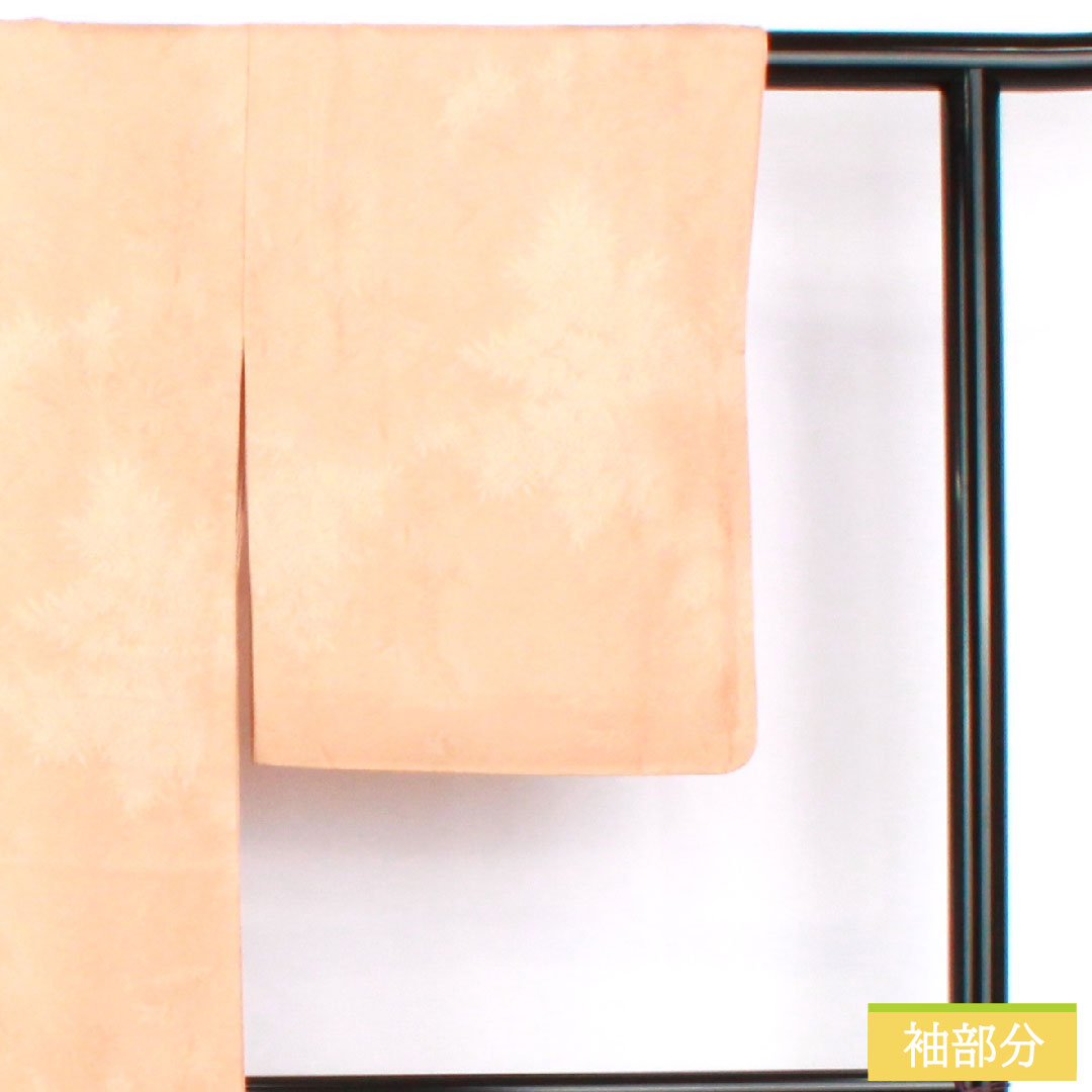 色無地 正絹 身丈156cm 裄丈63.5cm 肌色(はだいろ) 綸子 一つ紋 陰揚羽蝶 袷 Sランク 橙系 1114001902326