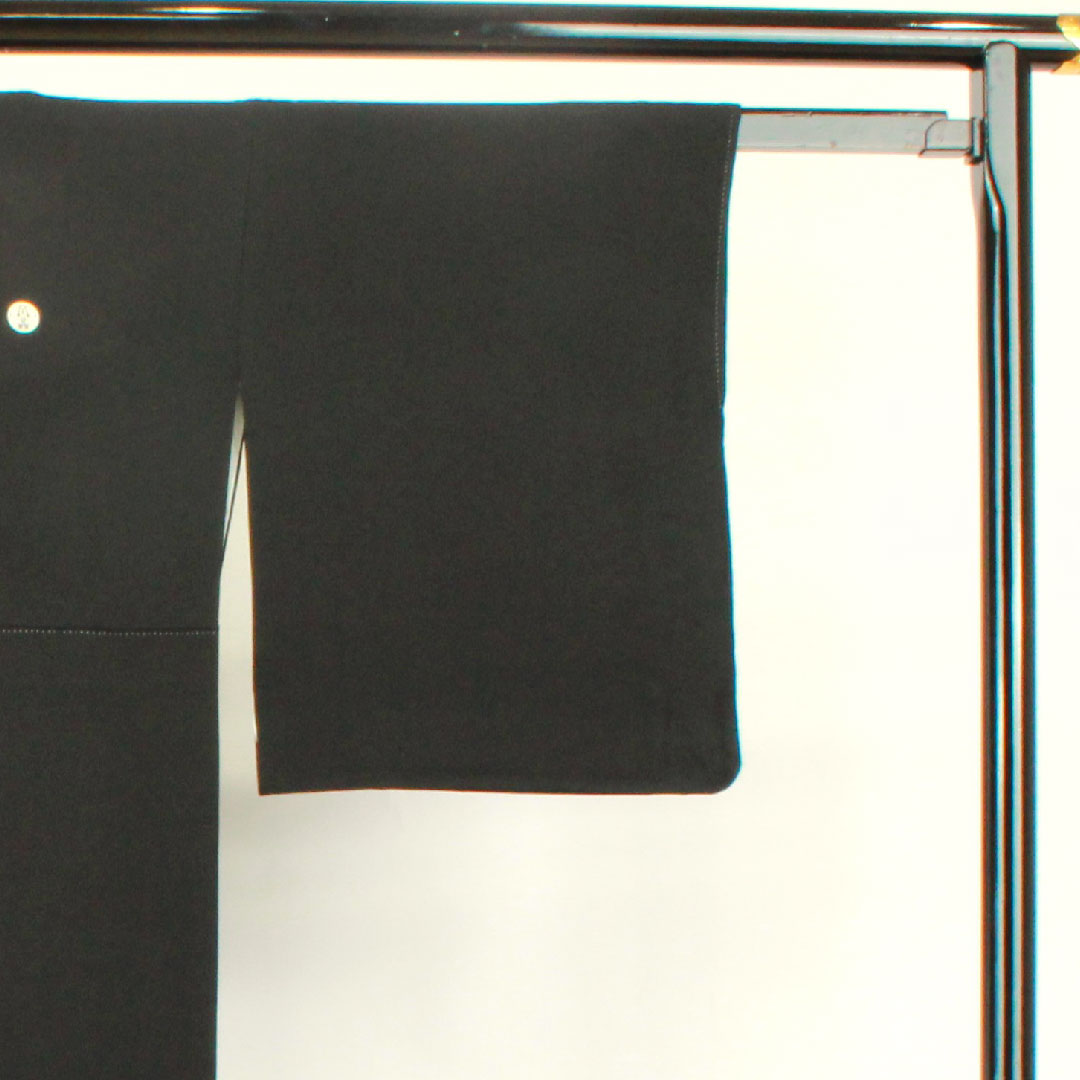 黒留袖 身丈163.5cm 裄丈62.5cm 袷 京友禅 吉祥文様 丸に抱き沢瀉 正絹 Aランク 五つ紋 黒系 1111000633410