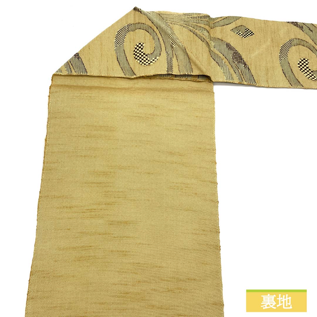名古屋帯 麦藁色(むぎわらいろ) 抽象模様 帯丈361cm ポリエステル Sランク 六通 カジュアル 黄系 1124007562323 名古屋仕立て