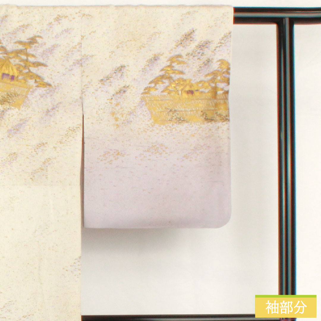 訪問着 正絹 袷 身丈158cm 裄丈62cm 銀白色(ぎんはくしょく) 京友禅 風景模様 パールトーン加工 作家物 Aランク グレー系 1112004963322