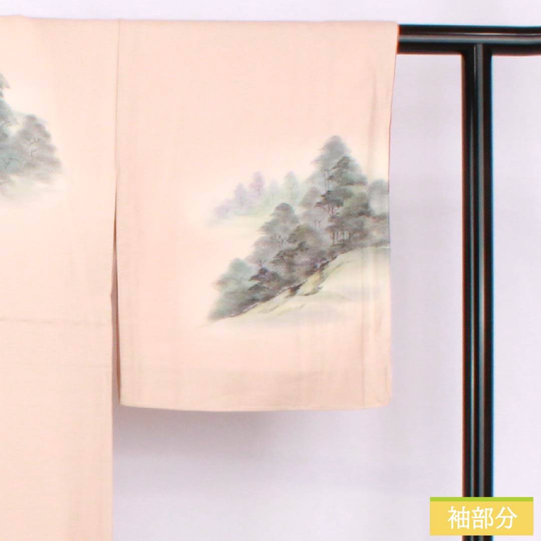 Visiting Kimono (Homongi) - Pure Silk, S-Rank, Lined, Length 161cm, Sleeve Length 65.5cm, Otomeiro (Girl's Color), Kyoto Yuzen, Artist's Work, Kinkakuji Landscape Painting, Pink, Basting Thread Included, Product Number: 1112007172413