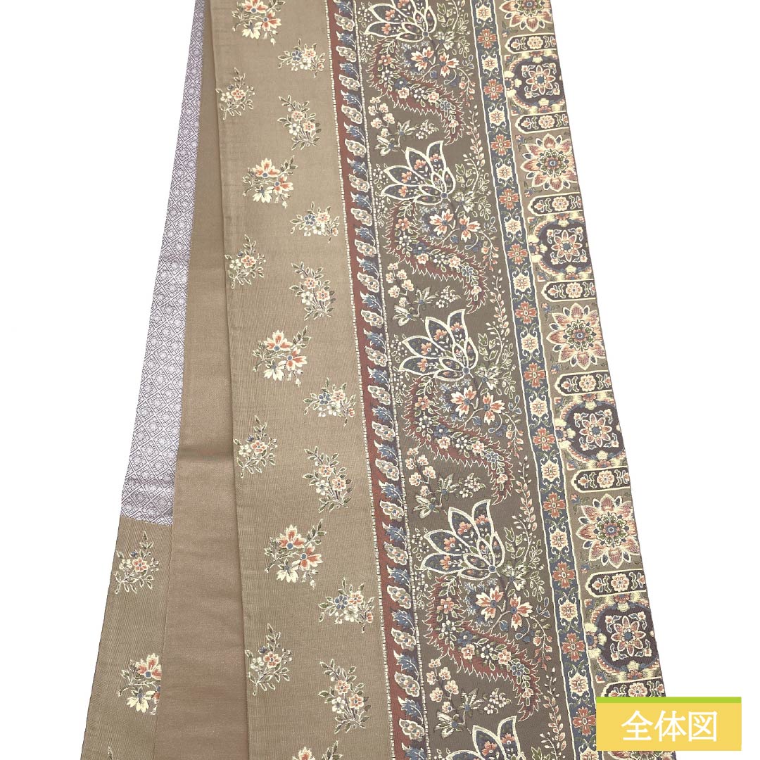袋帯 正絹 古晒色(ふるざれいろ) 紹巴織 抽象花 帯丈434cm Sランク 六通 セミフォーマル ベージュ系 1123015022325