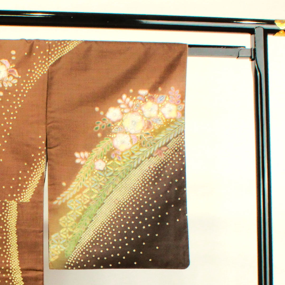 訪問着 正絹 袷 身丈165.5cm 裄丈66cm 柿兼房色 大島紬 辻ヶ花 パールトーン加工 Sランク 茶系 1112003242514