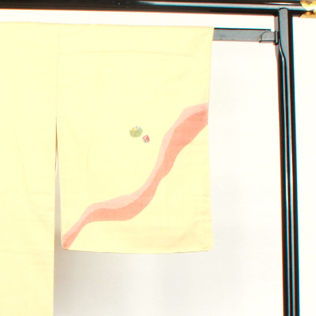 Homongi, lined, length 169cm, sleeve length 69cm, light egg color, Monkey and Crab Battle, pongee fabric, pure silk, S rank, cream color, 1112002612515