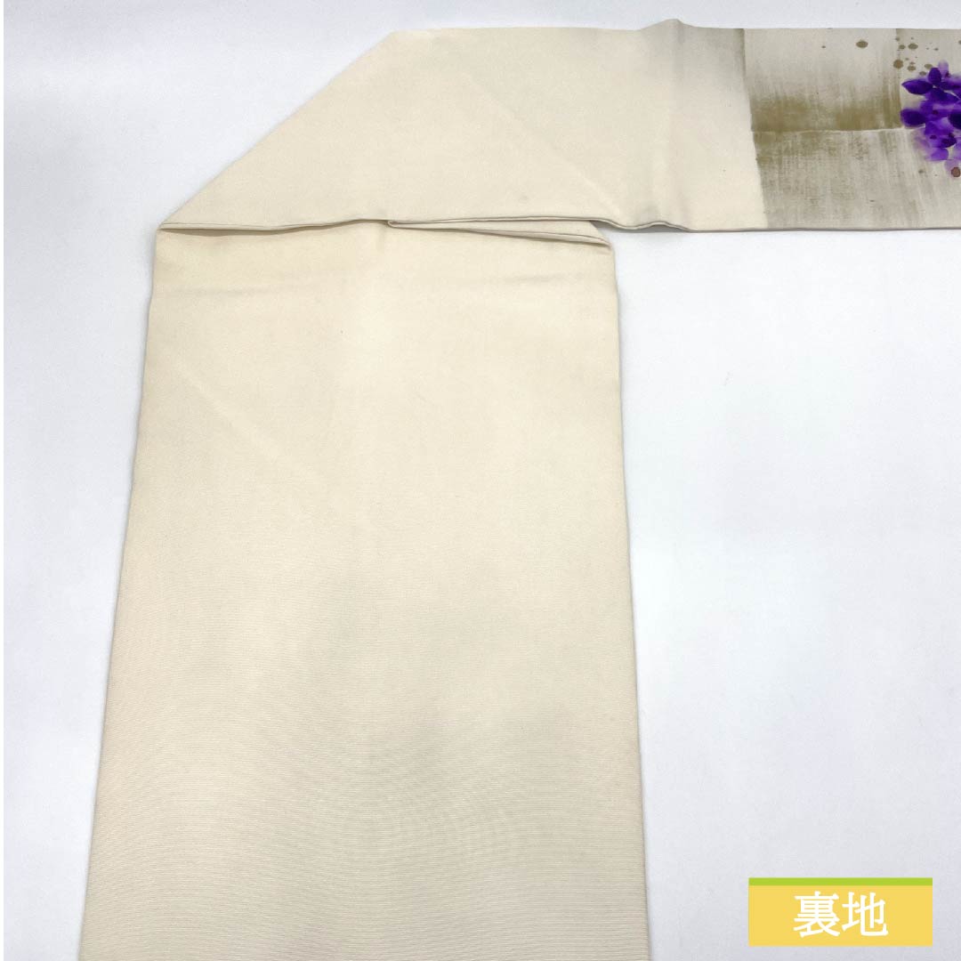 名古屋帯 生成り色(きなりいろ) 染め帯 作家物 あじさい 帯丈345cm 正絹 Aランク ポイント柄 カジュアル クリーム系 1124007003315 名古屋仕立て