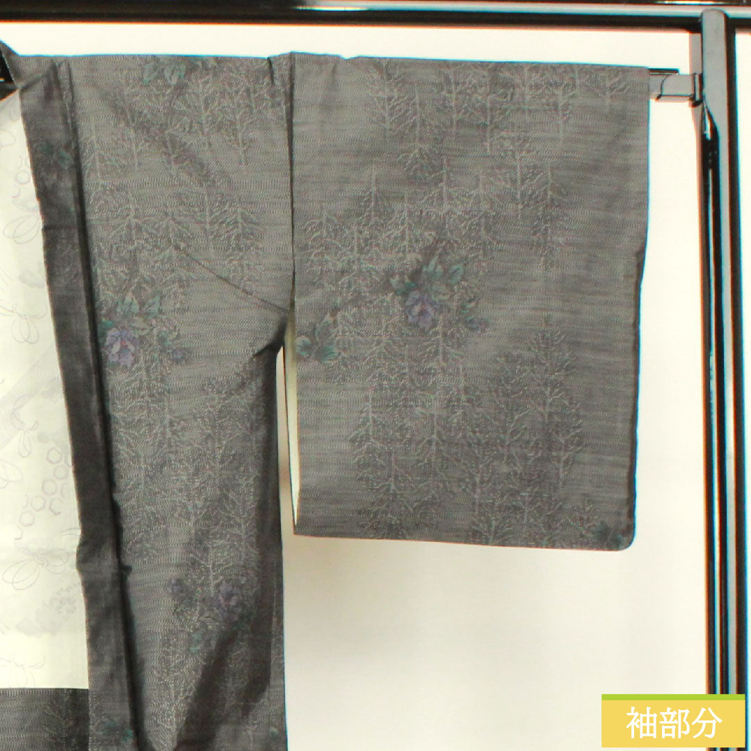 羽織 正絹 身丈84cm 裄丈66cm 大島紬 緯総絣 草花模様 Sランク 袷 黒系 1117001162910