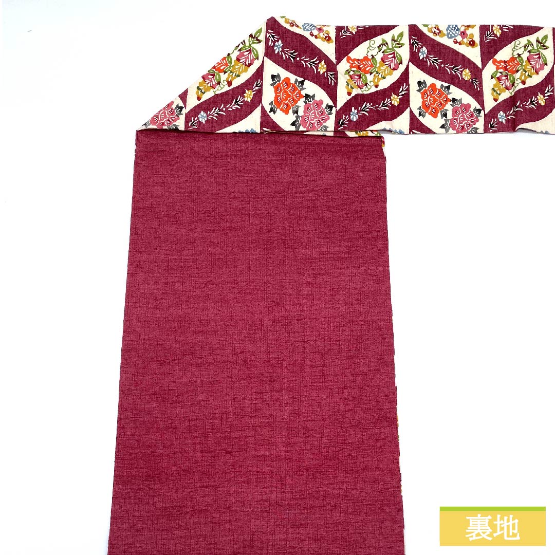 名古屋帯 正絹 深緋色(ふかきあけいろ) 花柄 帯丈355cm Sランク 六通 カジュアル 赤系 1124006362312 名古屋仕立て