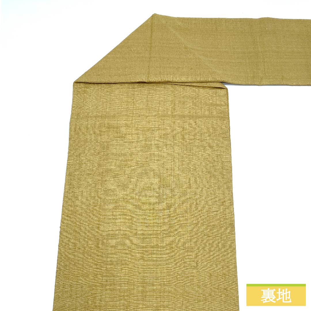 名古屋帯 正絹 麦藁色(むぎわらいろ) 相良刺繍 魚 刺繡 帯丈374cm Aランク ポイント柄 カジュアル ベージュ系 1124006343325 名古屋仕立て