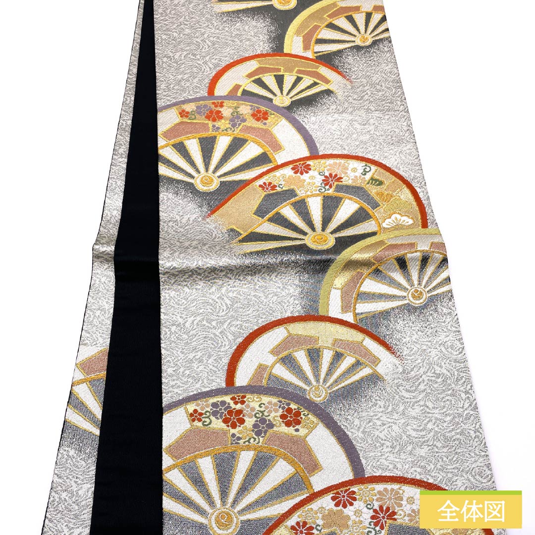 袋帯 正絹 留袖用 振袖用 車輪 松 帯丈418cm Sランク 六通 フォーマル 銀系 1123013632322