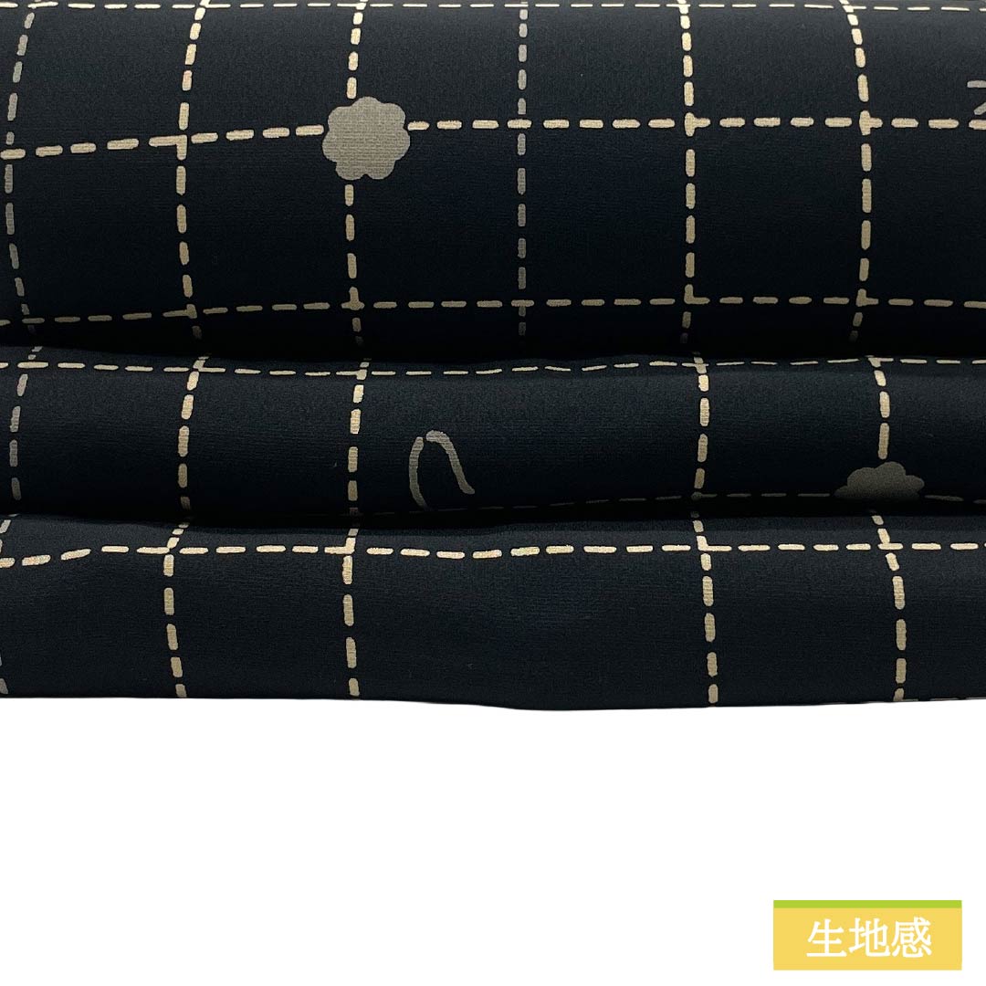 半幅帯 正絹 Sランク 黒色(くろいろ) 市松 糸 帯丈386cm 黒系 1125002922310
