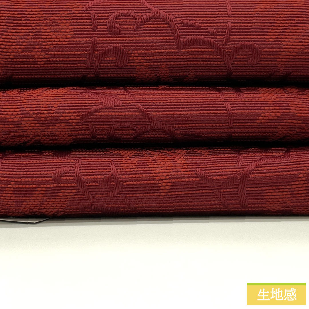 (New) Half-width obi, polyester, NEW rank, deep reddish brown and black, vine and abstract floral pattern, horizontal stripes, reversible, obi length 400cm, red family, 1125002471412