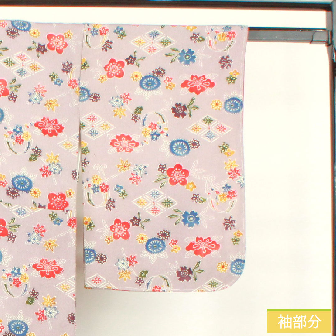 小紋 正絹 身丈163.5cm 裄丈64cm 袷 葡萄色(えびいろ) 型染 吉祥文様 しつけ糸付き Sランク 紫系 1115004482420