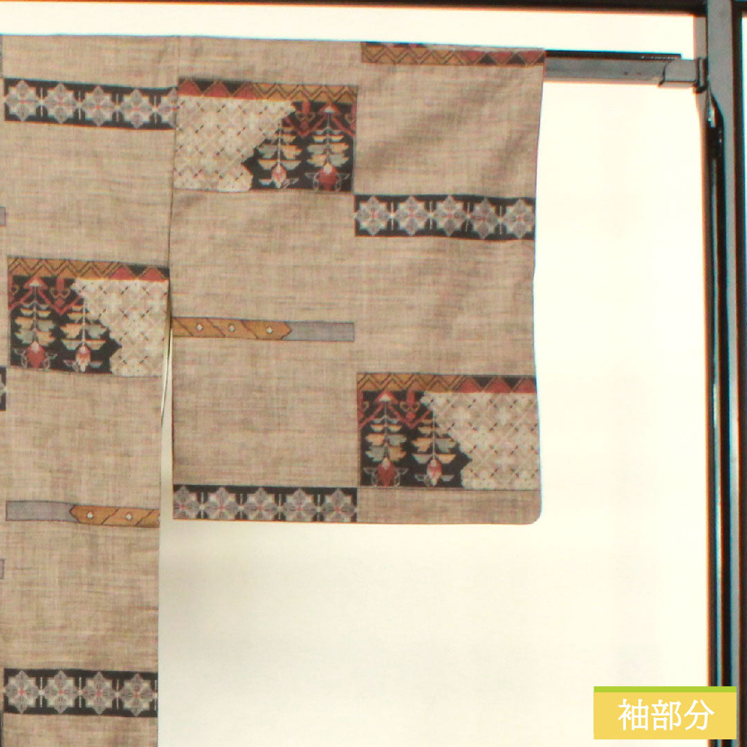 Silk pongee, Length 167.5cm, Sleeve length 66cm, Oshima pongee, 9 marks, Abstract pattern, A rank, Lined, Brown, 1116003373514