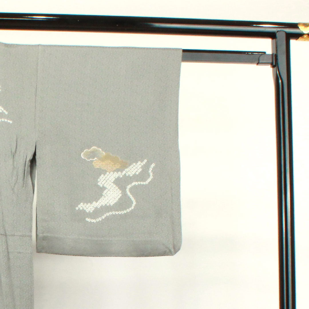 訪問着 正絹 単衣 身丈160cm 裄丈66cm 錫色 汕頭刺繡 絞り Sランク グレー系 1112003302422